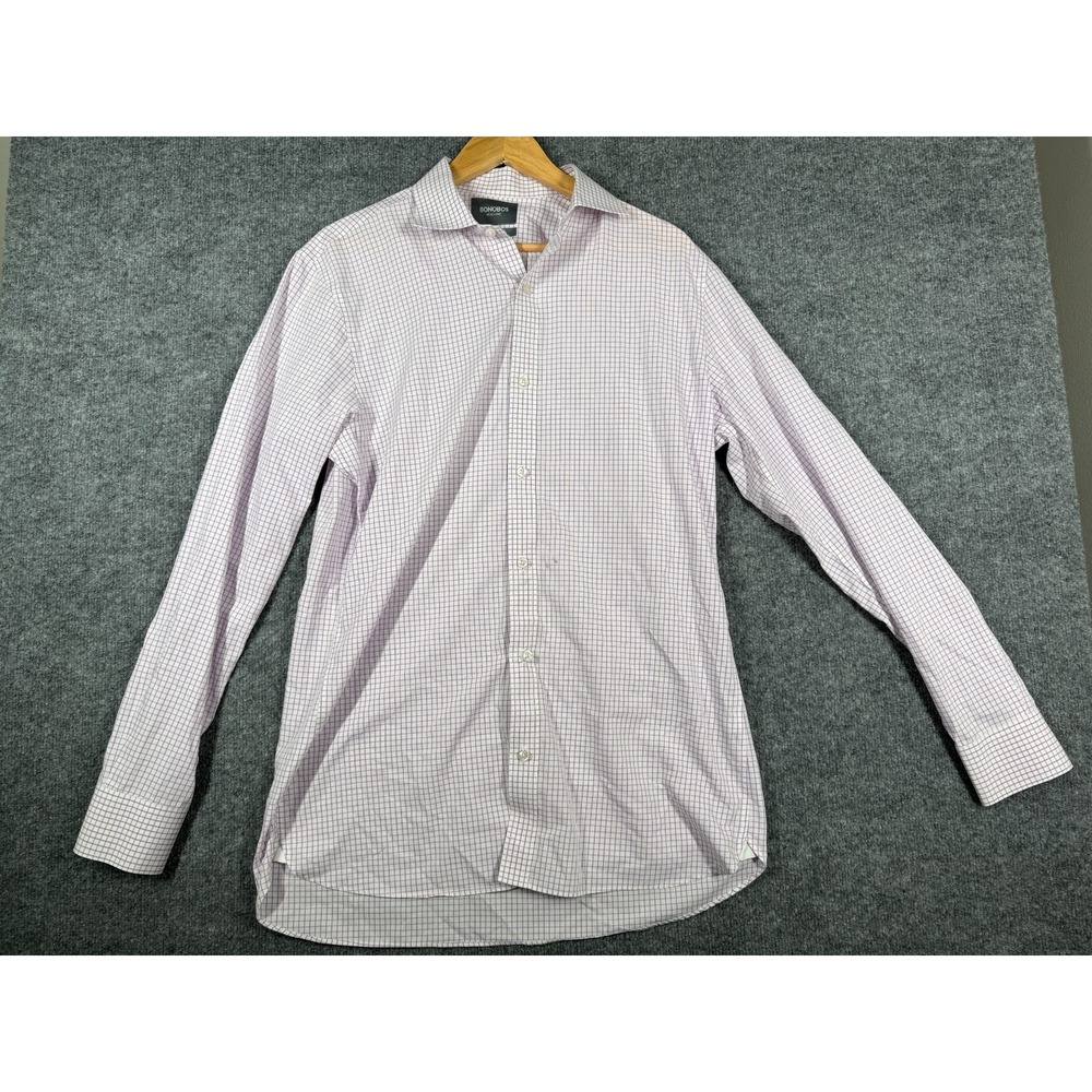 Bonobos Dress Shirt Mens 16.5 36 Purple Check Cotton Tailored Slim Fit Career